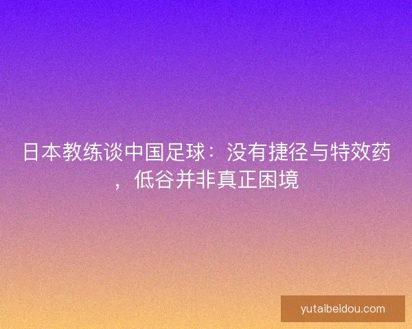 日本教练谈中国足球：没有捷径与特效药，低谷并非真正困境
